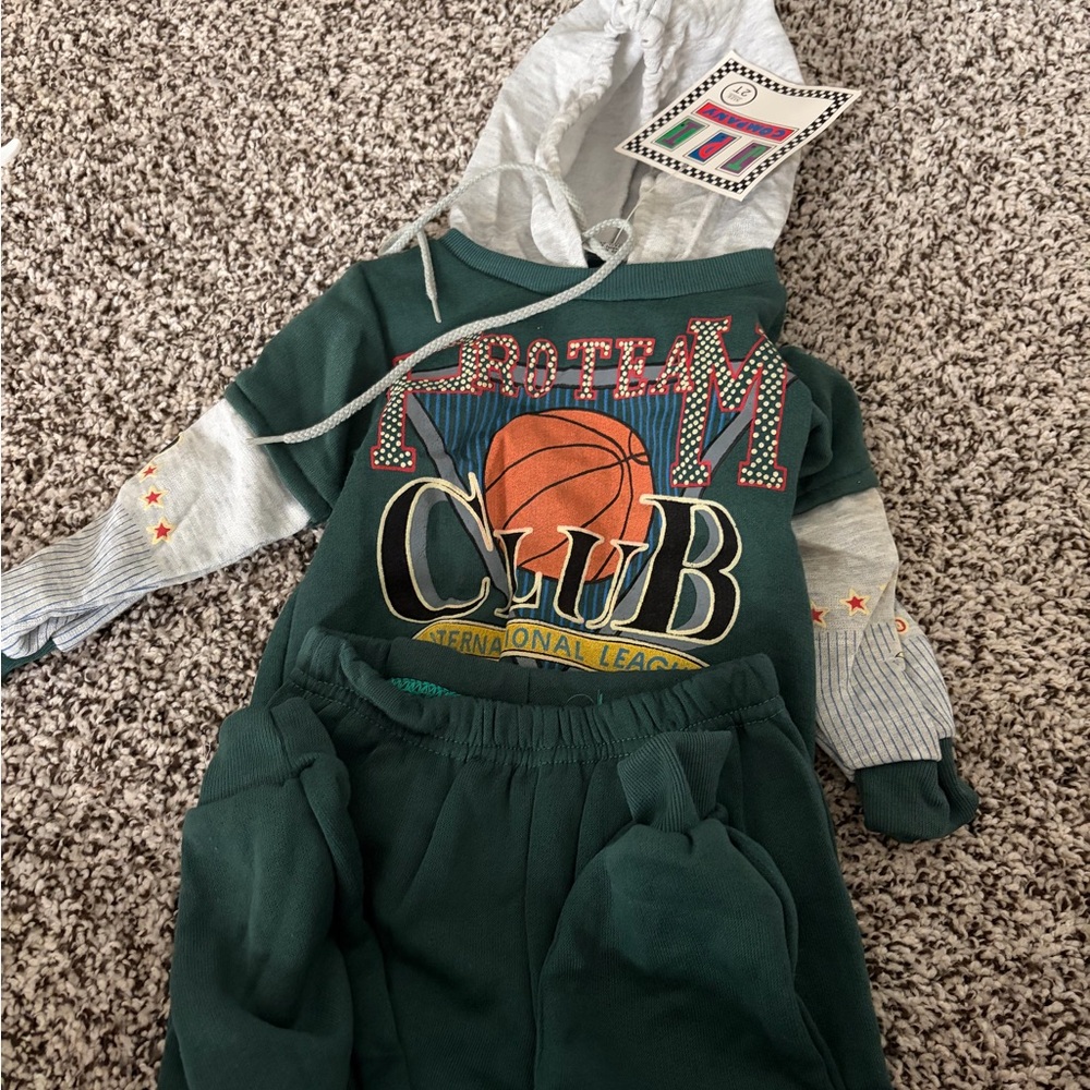VINTAGE Green and Gray Basketball Hoodie Set